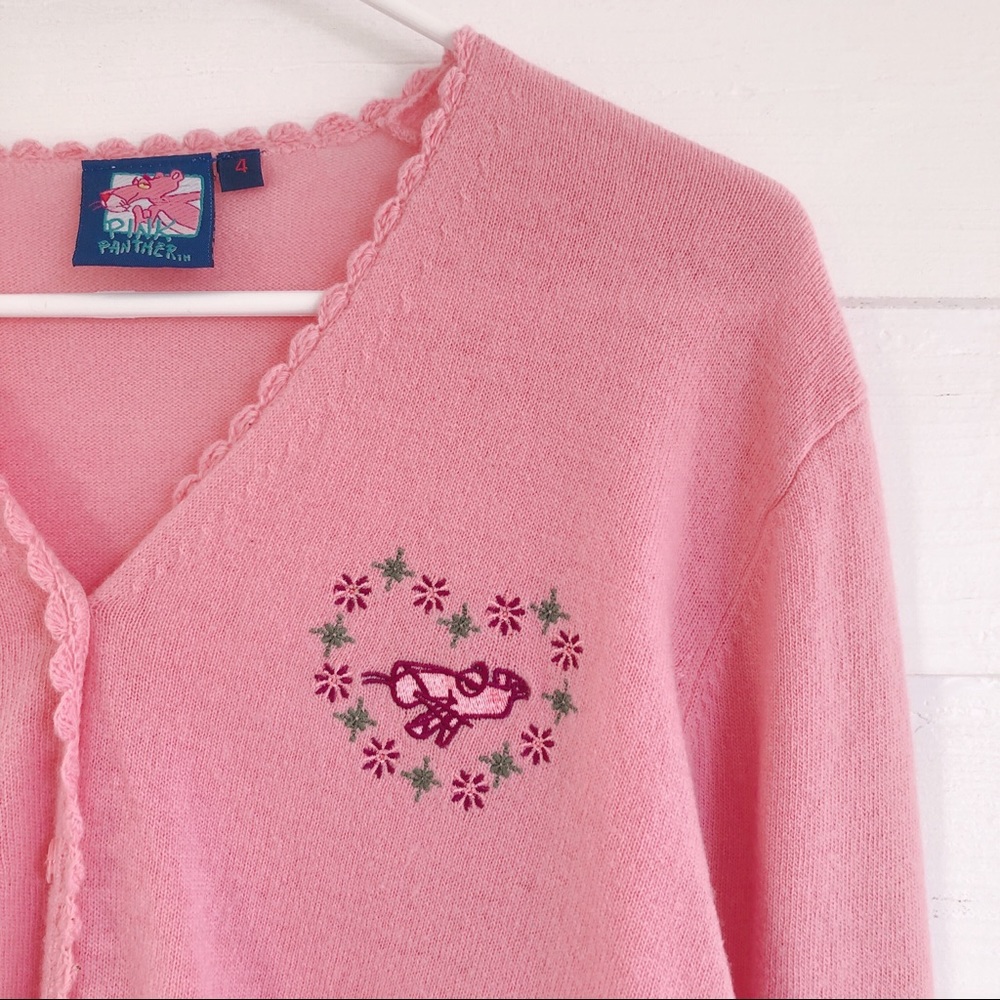 Vintage Pink Panther Embroidered Heart Cardigan 💝